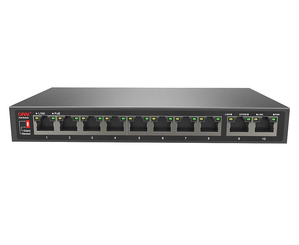 Transmissão 10M/250 metros 10/100M Interruptor PoE de 10 portas