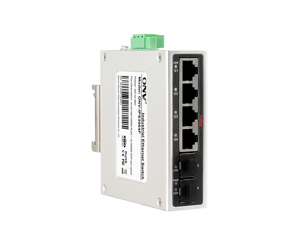 Switch Ethernet industrial Gigabit de 6 portas