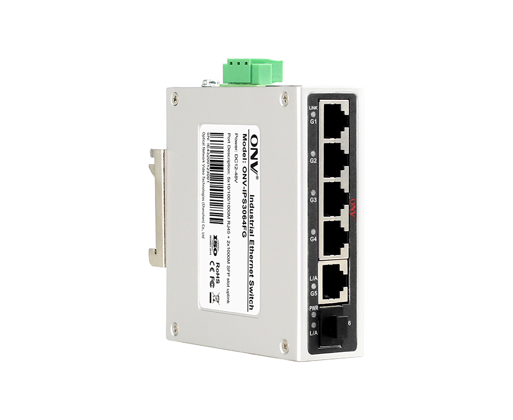 Switch Ethernet industrial Gigabit de 6 portas
