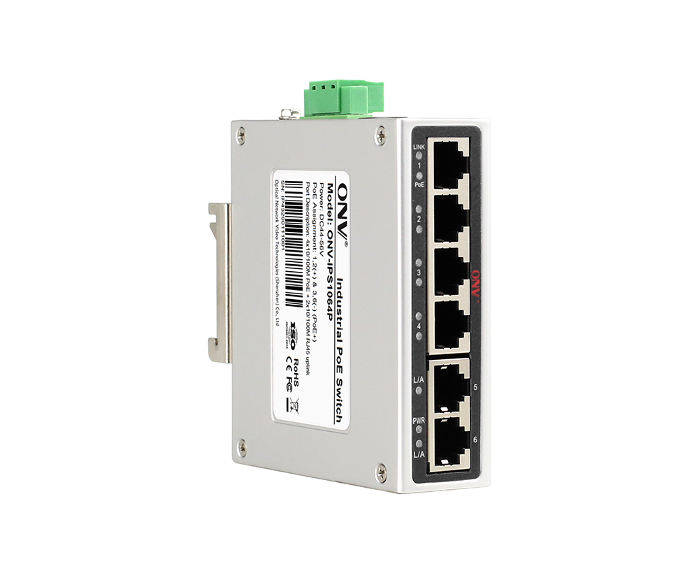 Interruptor PoE industrial de 10/100M 6 portas