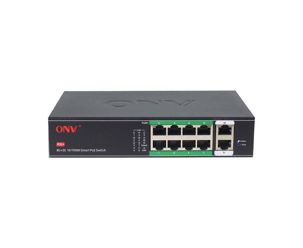 Transmissão 10M/250 metros 10/100M Interruptor PoE de 10 portas