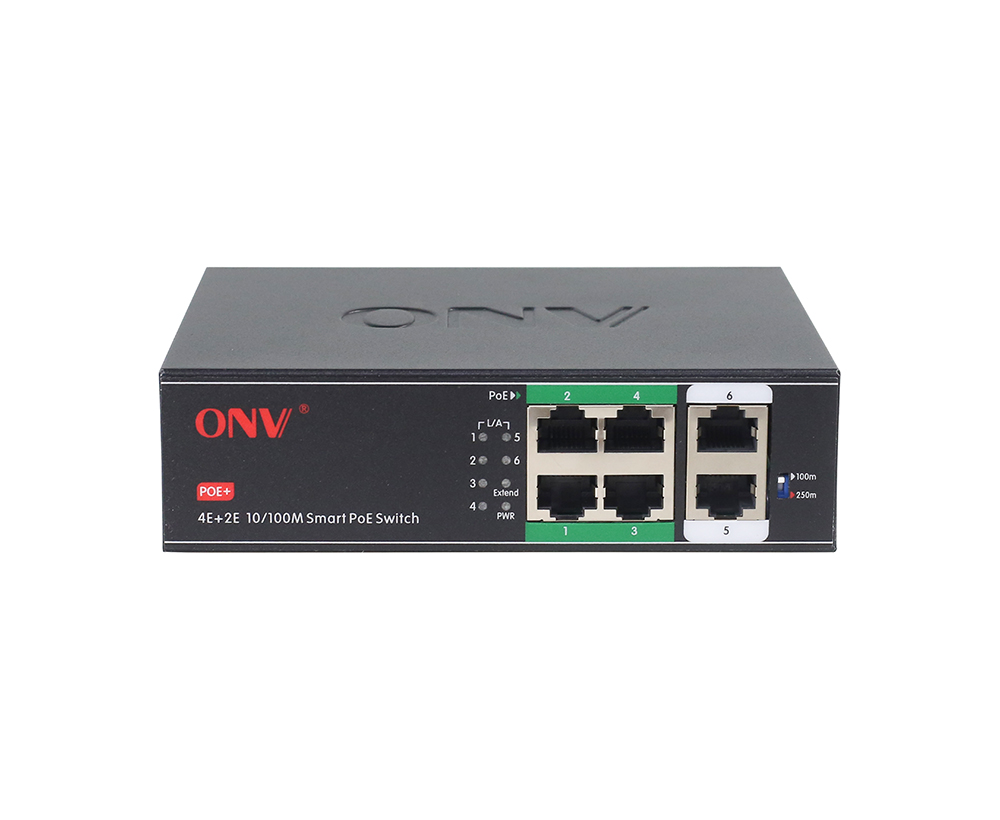 Transmissão 10M/250 metros 10/100M Interruptor PoE de 6 portas