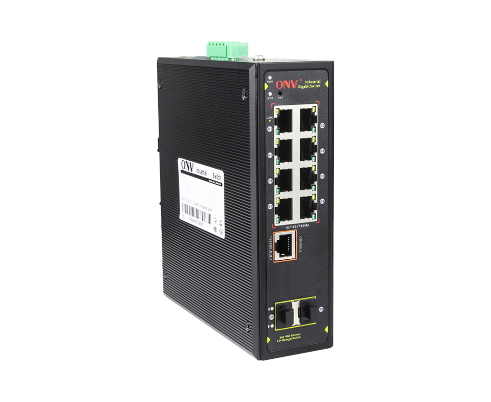 Switch Ethernet industrial gerenciado L2 Gigabit de 10 portas