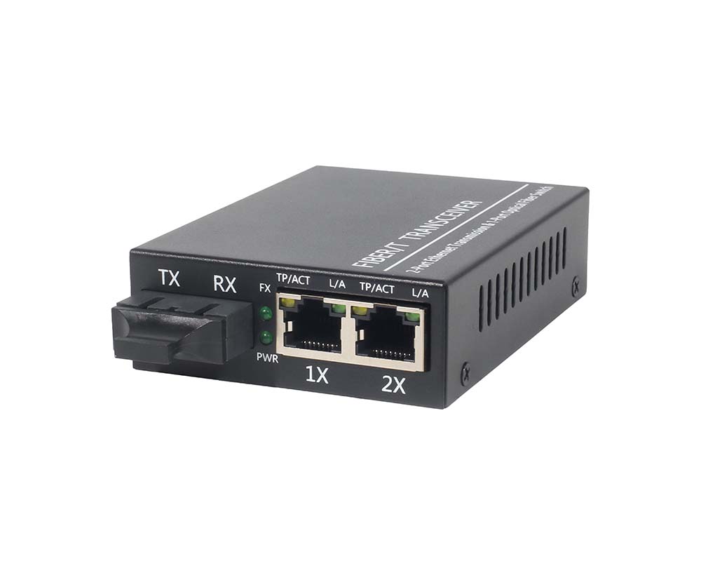 Conversor de mídia de fibra dupla de modo único Gigabit 3 portas
