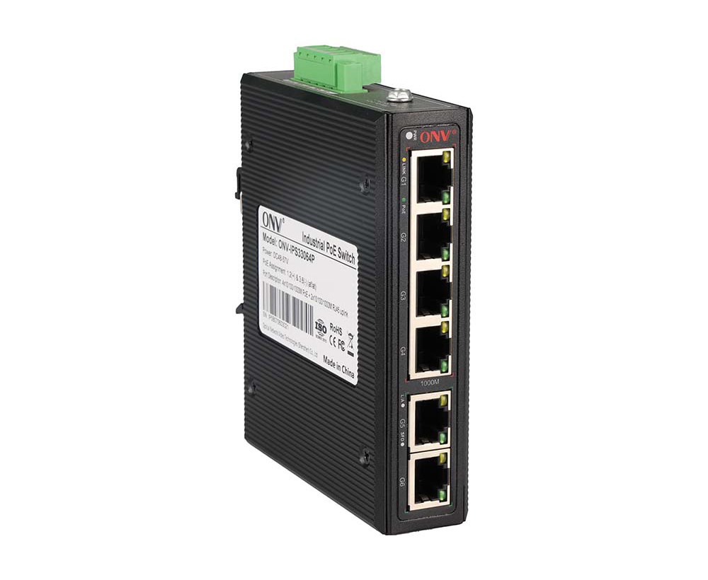 Switch PoE industrial Gigabit de 6 portas