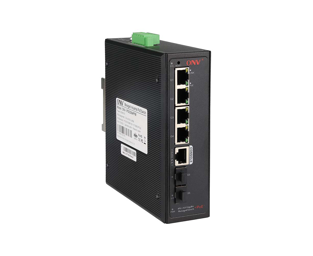 Switch PoE industrial gerenciado L2 Gigabit de 6 portas